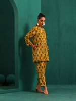 Thumbnail for trueBrowns Mustard Flower Stem Muslin Silk Printed Relaxed Co-ord Set - Distacart
