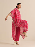 Thumbnail for trueBrowns Pink Lehariya Printed Silk Kaftan Pant Set - Distacart