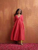 Thumbnail for trueBrowns Hot Pink Tissue Flared Anarkali Kurta Set