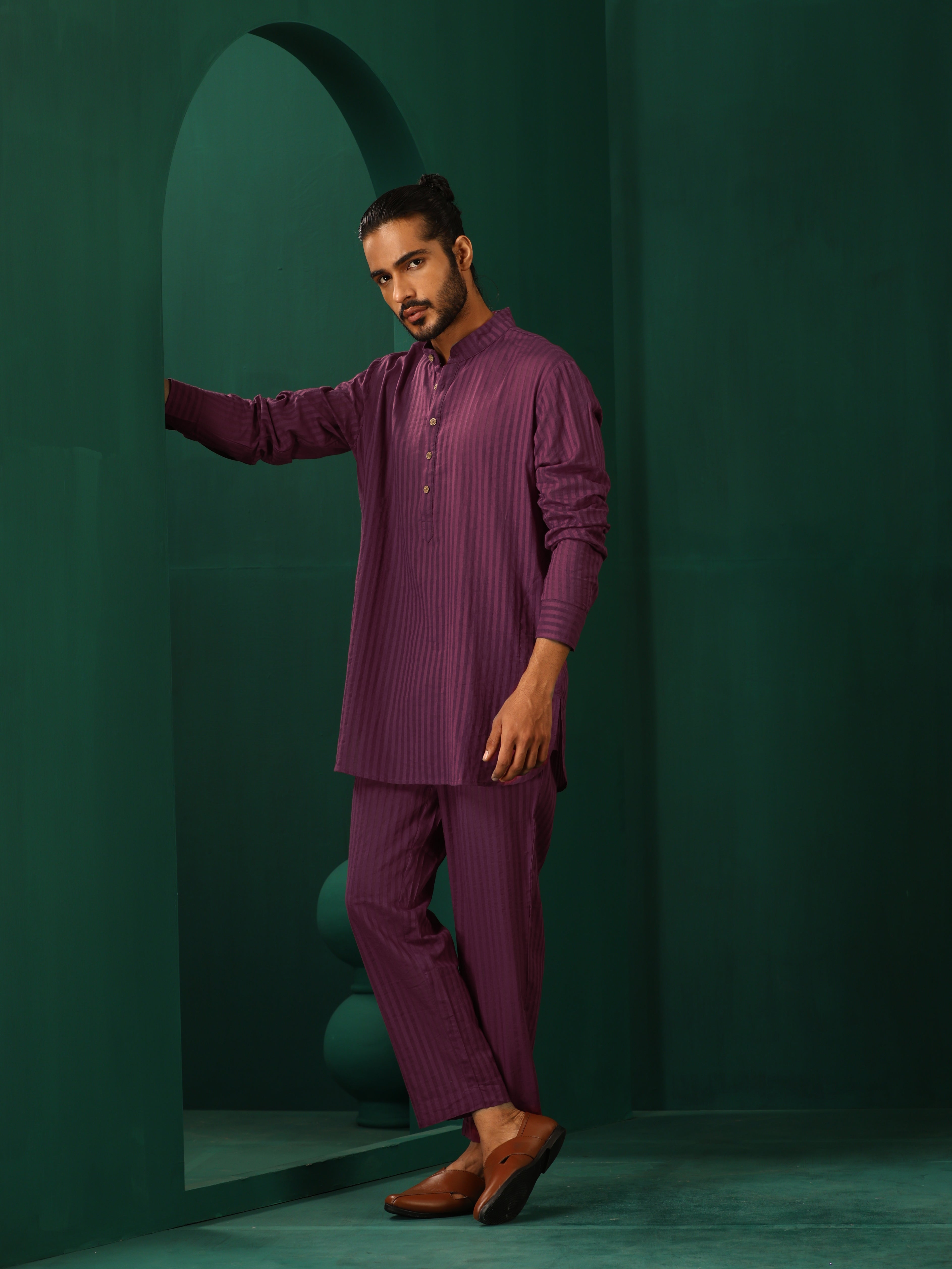 trueBrowns Men's Purple Dobby Co-ord Set - Distacart