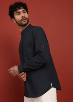 Thumbnail for Fabmade Onyx Noir Mandarin Collar Short Kurta - Distacart