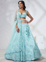 Thumbnail for House of Panchhi Turquoise Blue Georgette Sequins And Thread Embroidery Lehenga Choli & Dupatta - Distacart