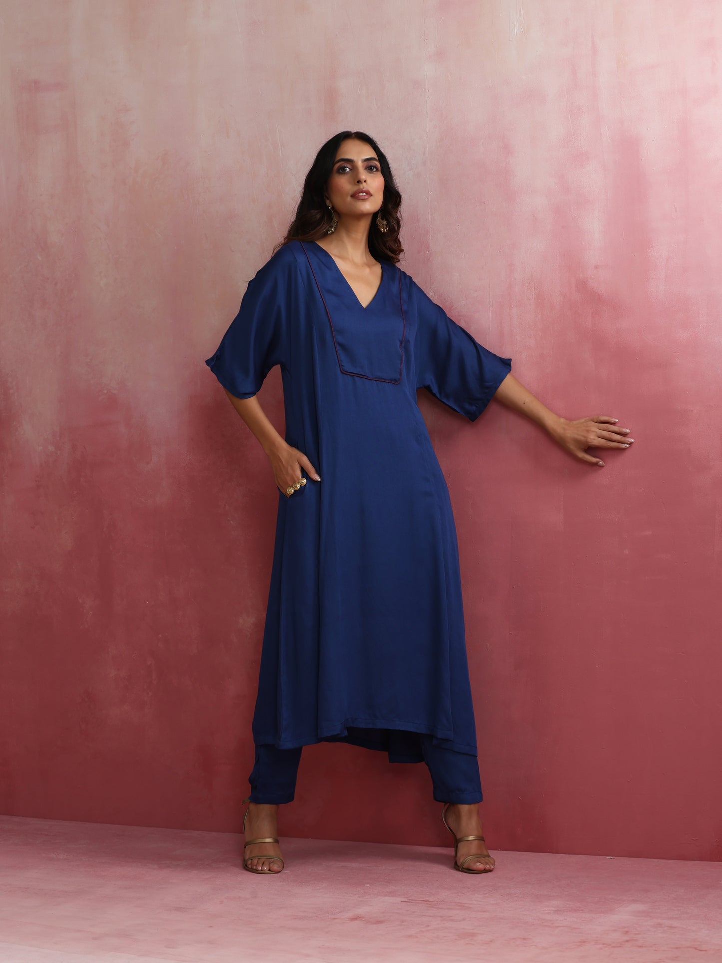 trueBrowns Blue Modal Kimono sleeve Kurta set - Distacart