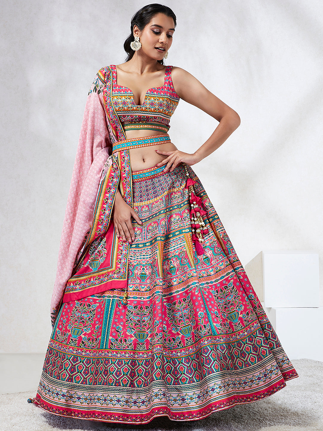 House of Panchhi Pink Pure Georgette Position Printing With Siroski Stone Work Lehenga Choli & Dupatta - Distacart