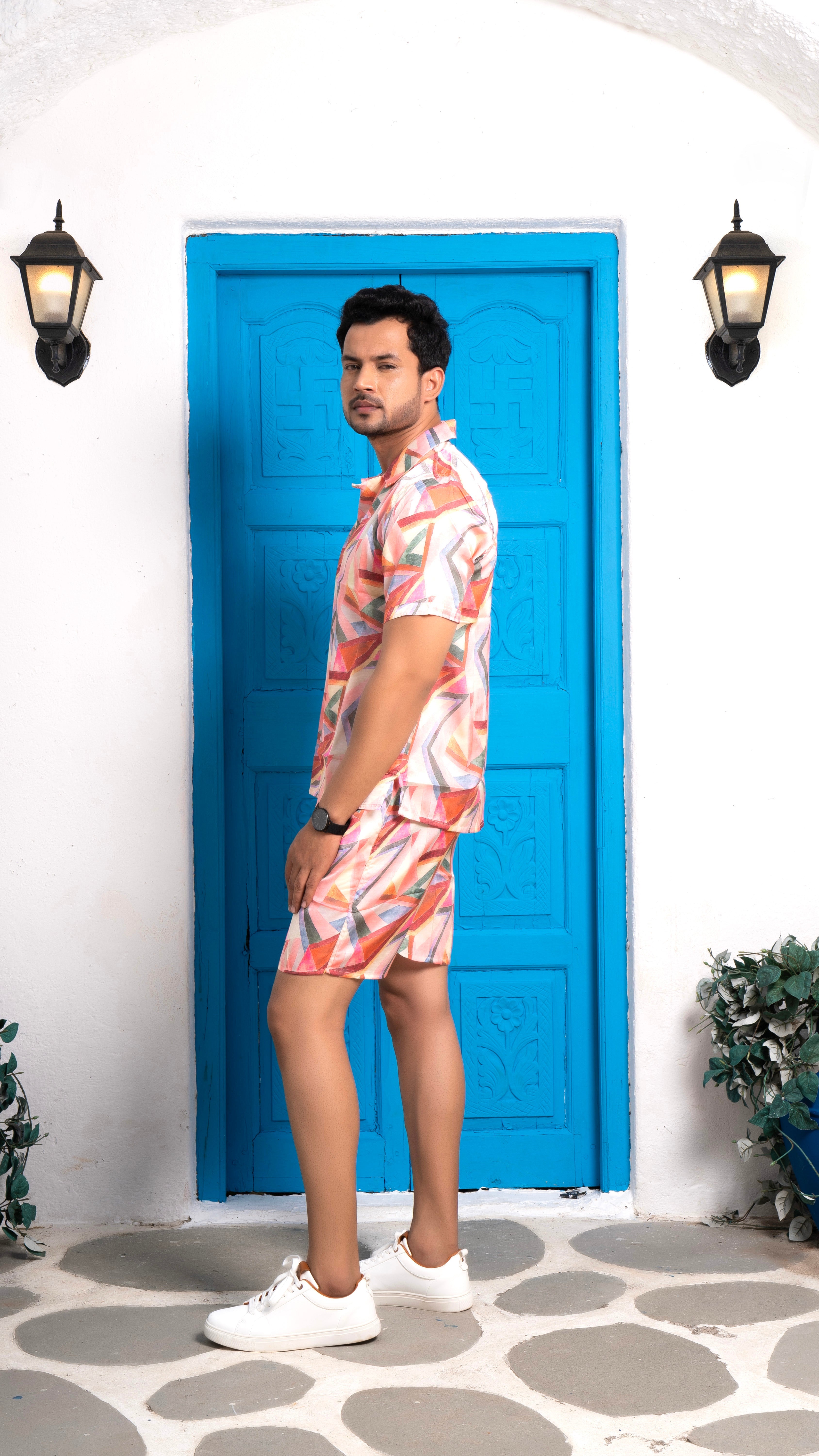 Noroke Sustainable fabric | Linen Satin Linen Geometric Co-ord Set Men - Distacart