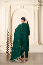 Thumbnail for BulBul Gita Green Silk Kurta Set with Dupatta