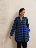 Thumbnail for trueBrowns Blue Check Pleated Winter Top