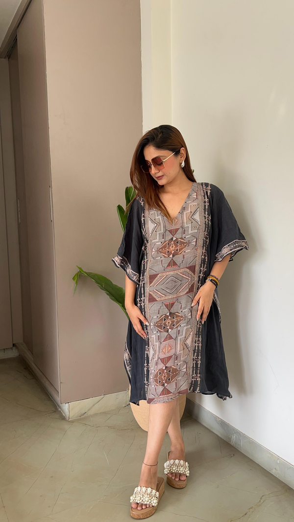 Noroke Cupro Crepe Kaftan Dress - Printed - Distacart