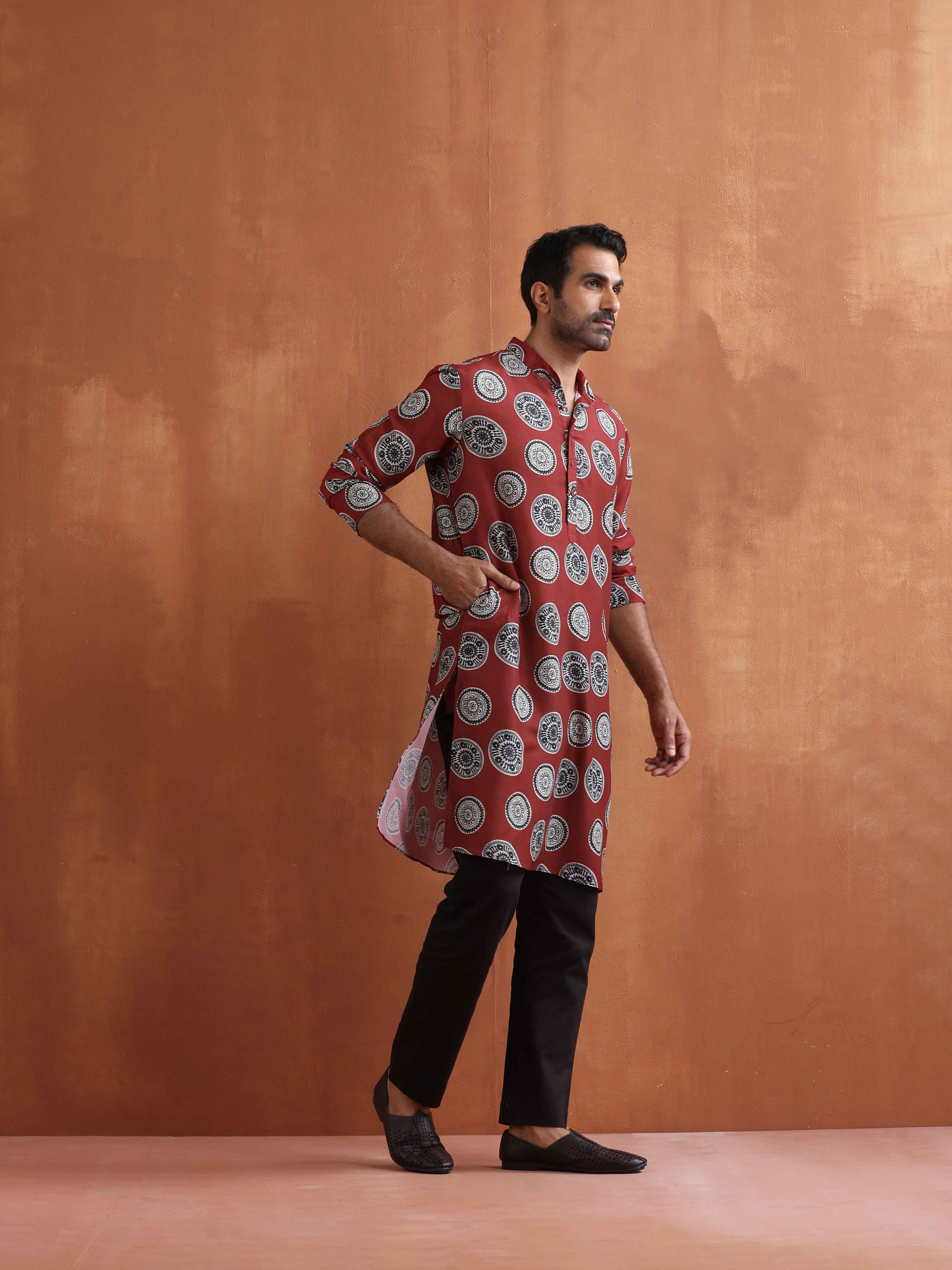 trueBrowns Men's Rust Printed Kurta - Distacart