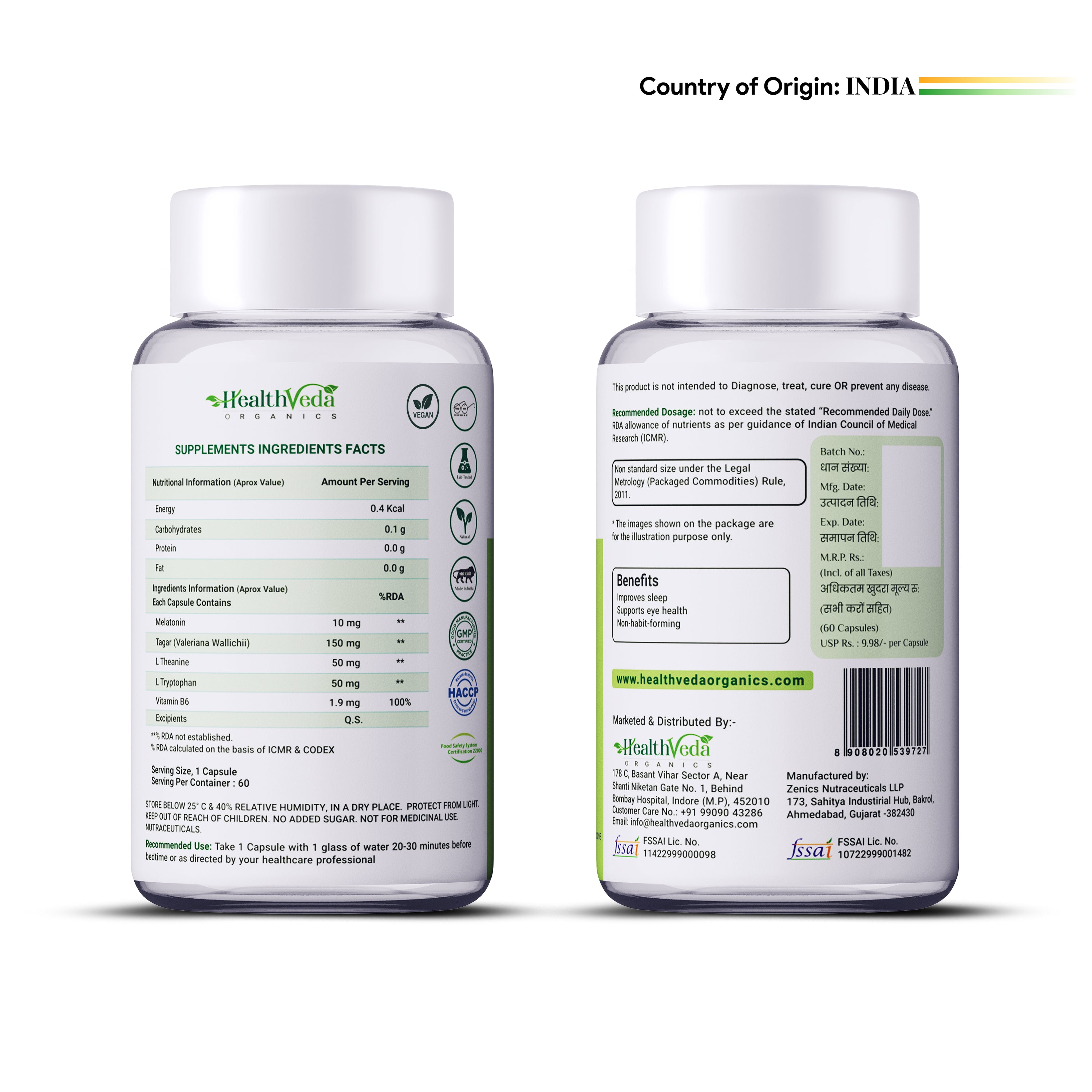 Health Veda Organics Melatonin Sleep & Relaxation Capsules - Distacart