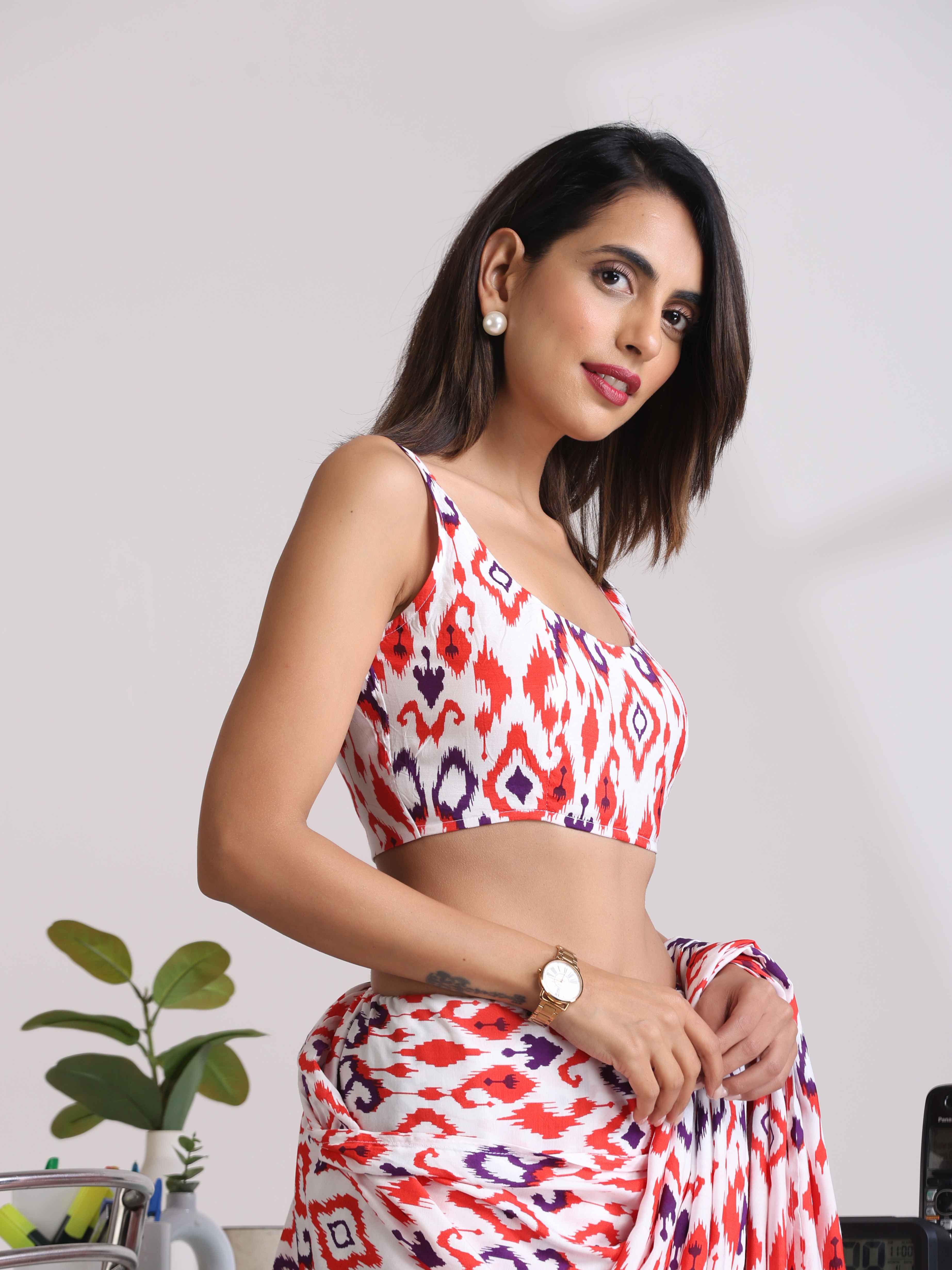 trueBrowns Carrot Muslin Ikat Sleeveless Blouse - Distacart