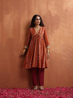 Thumbnail for trueBrowns Orange Print Anarkali Kurta Co-ord Set