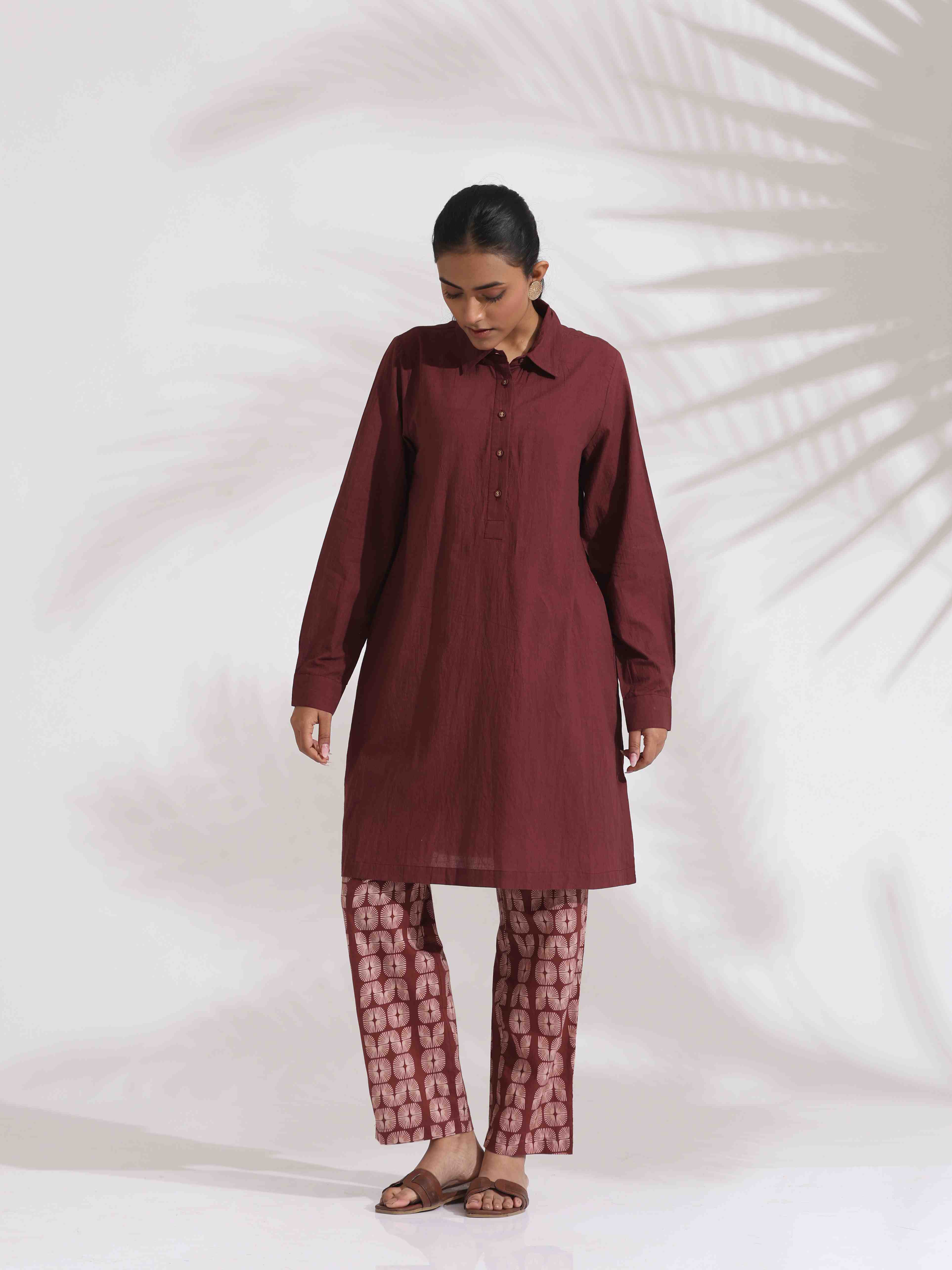 trueBrowns Brown Cotton Solid Kurta Co-ord Set - Distacart