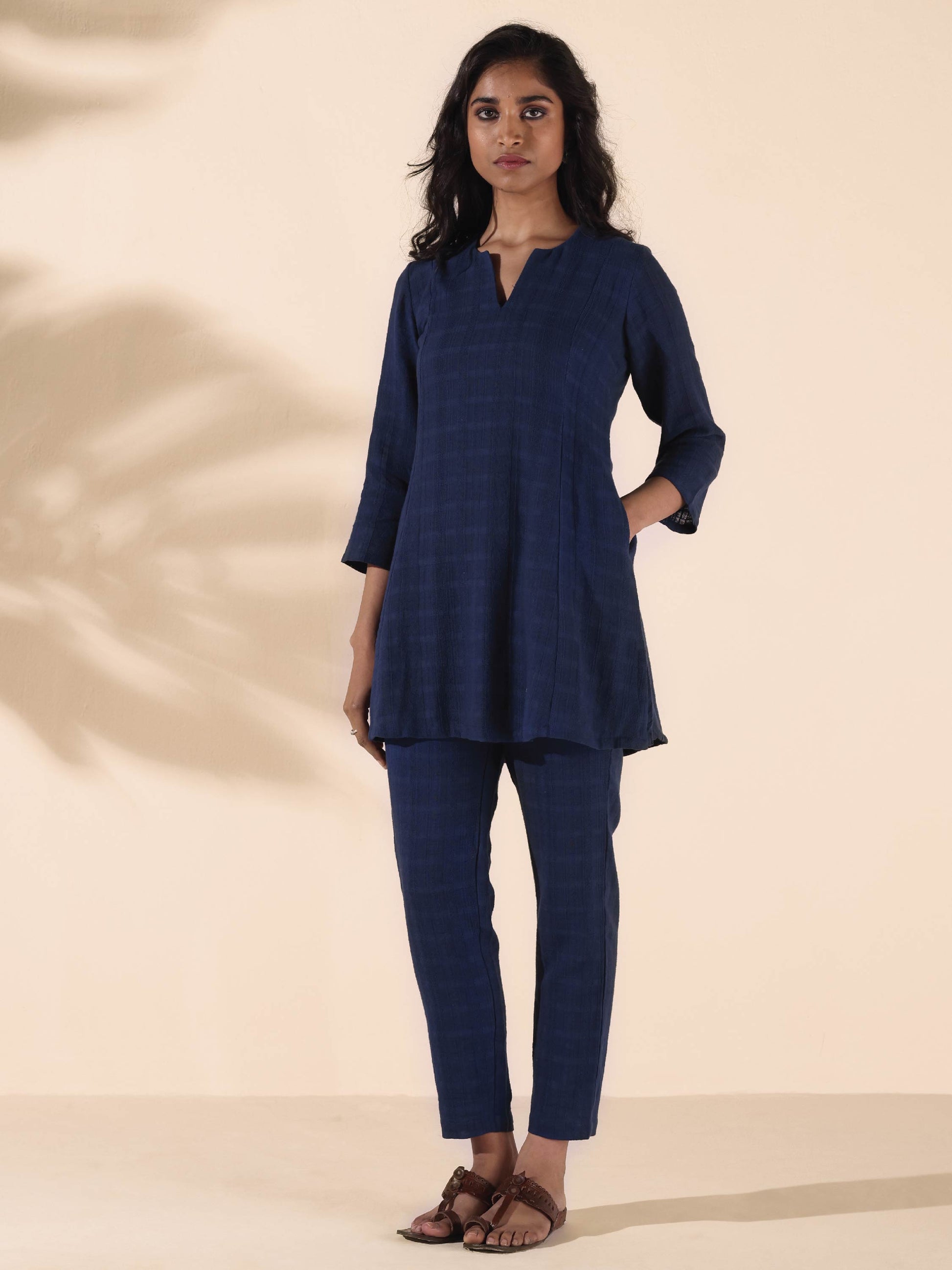 trueBrowns Blue Cotton Dobby Regular Co-ord Set - Distacart