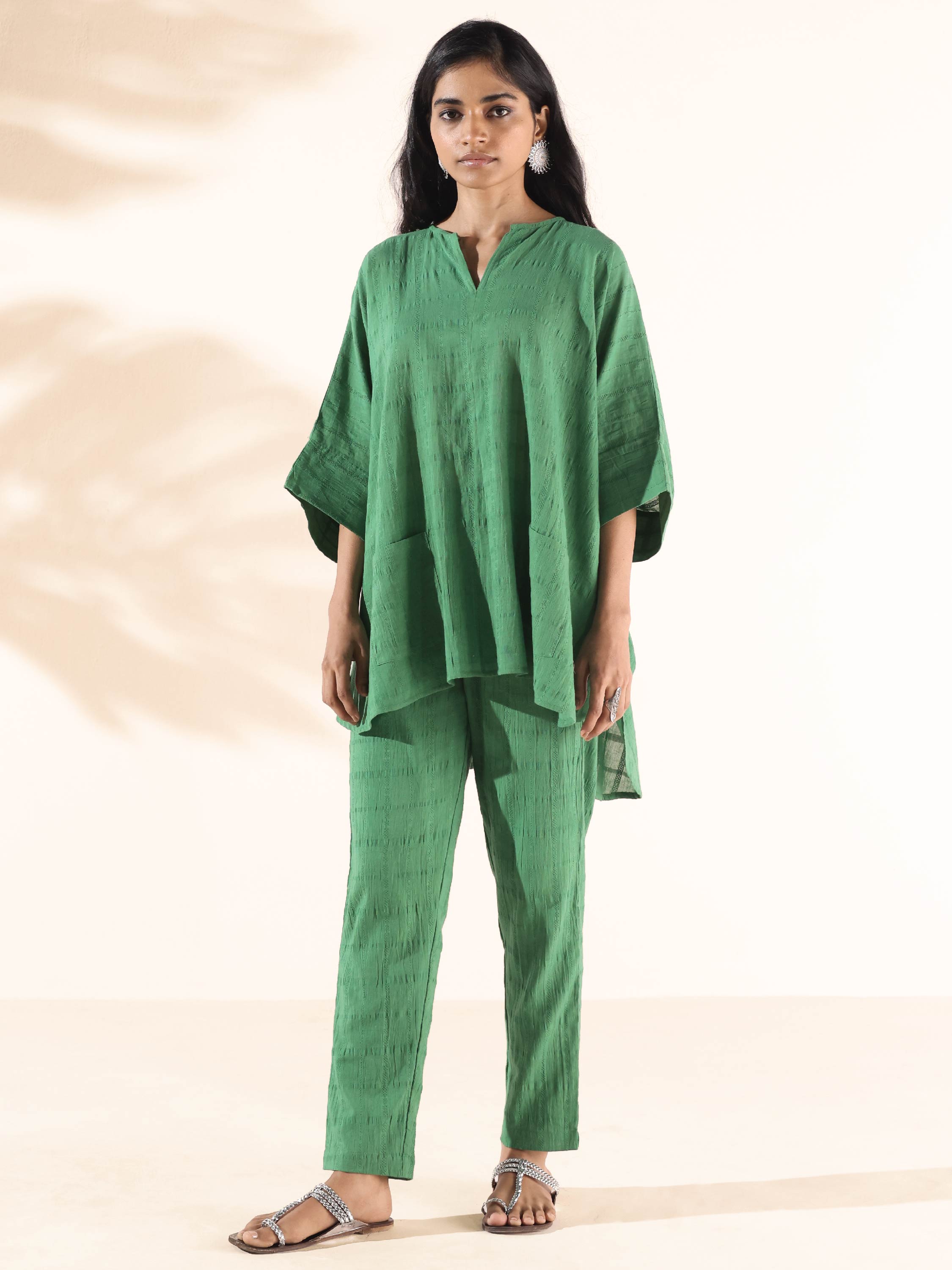 trueBrowns Green Cotton Dobby Oversized Co-ord Set - Distacart