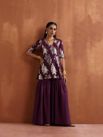 Thumbnail for trueBrowns Purple Metallic Sharara Dupatta Set