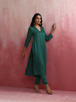 Thumbnail for trueBrowns Green Modal Pleated Kurta Set