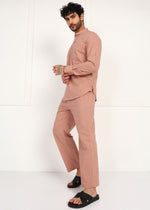 Thumbnail for Fabmade Men’S Peach Linen Short Kurta Set - Distacart