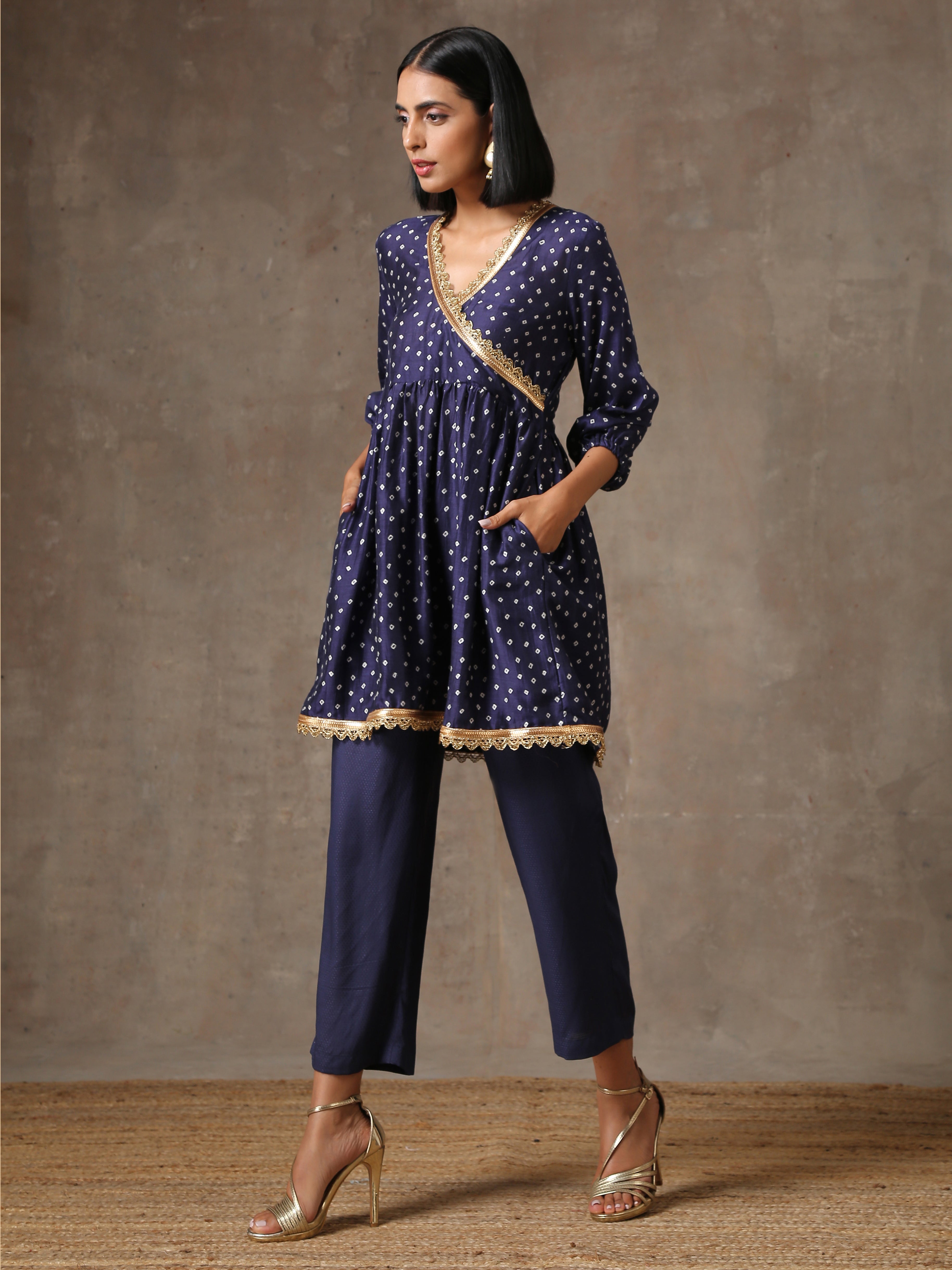 trueBrowns Blue Bandhani Printed Silk Co-Ord Set - Distacart