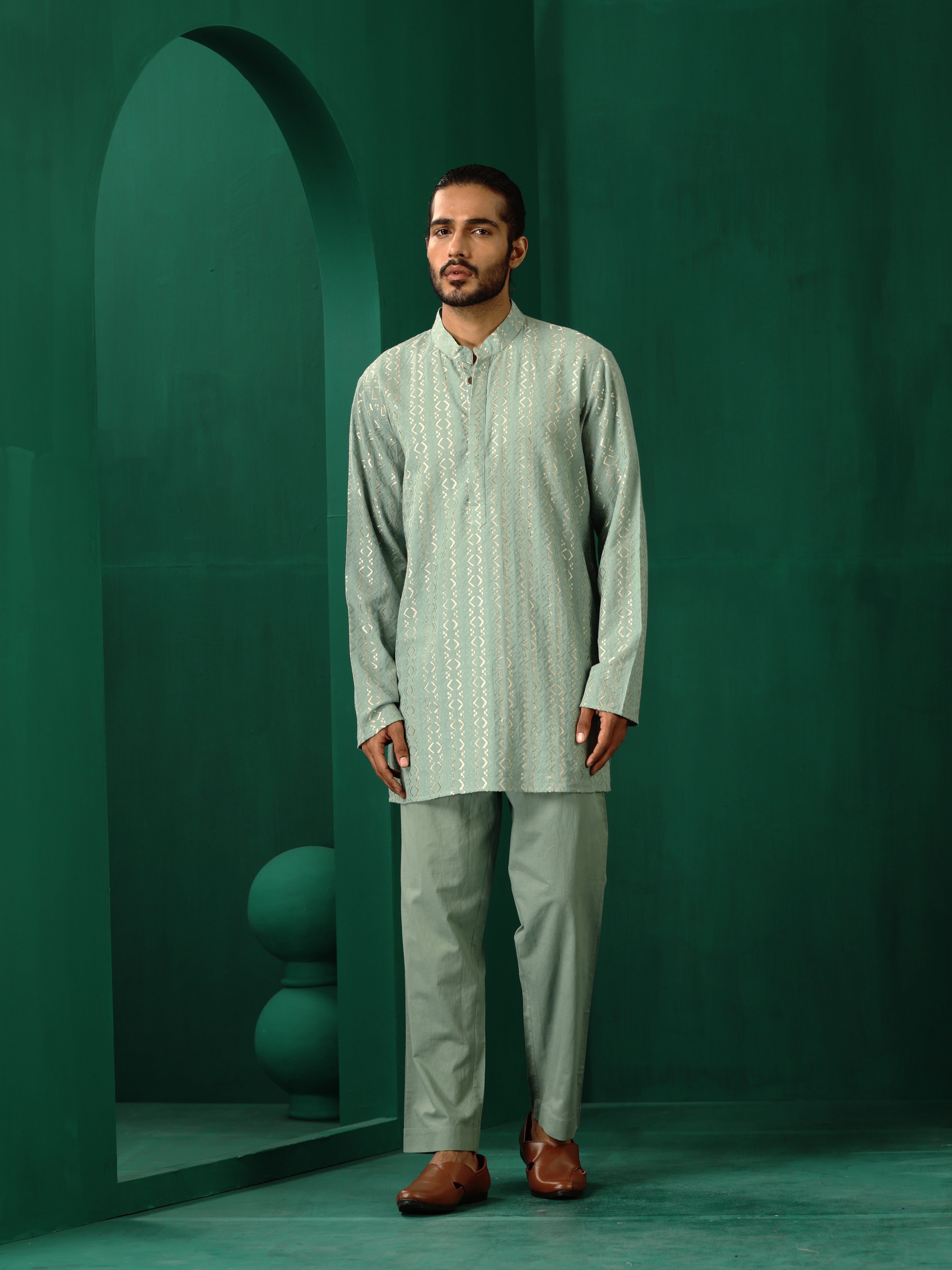 trueBrowns Men's Mint Green Dobby Co-ord Set - Distacart