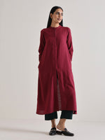 Thumbnail for trueBrowns Maroon Placket Kurta Pant Set - Distacart