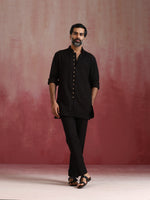 Thumbnail for trueBrowns Men's Black Cotton Dobby Kurta Co-ord Set