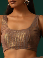 Thumbnail for trueBrowns Grey Cotton Gold Lurex Scoop Neck Sleeveless Blouse - Distacart