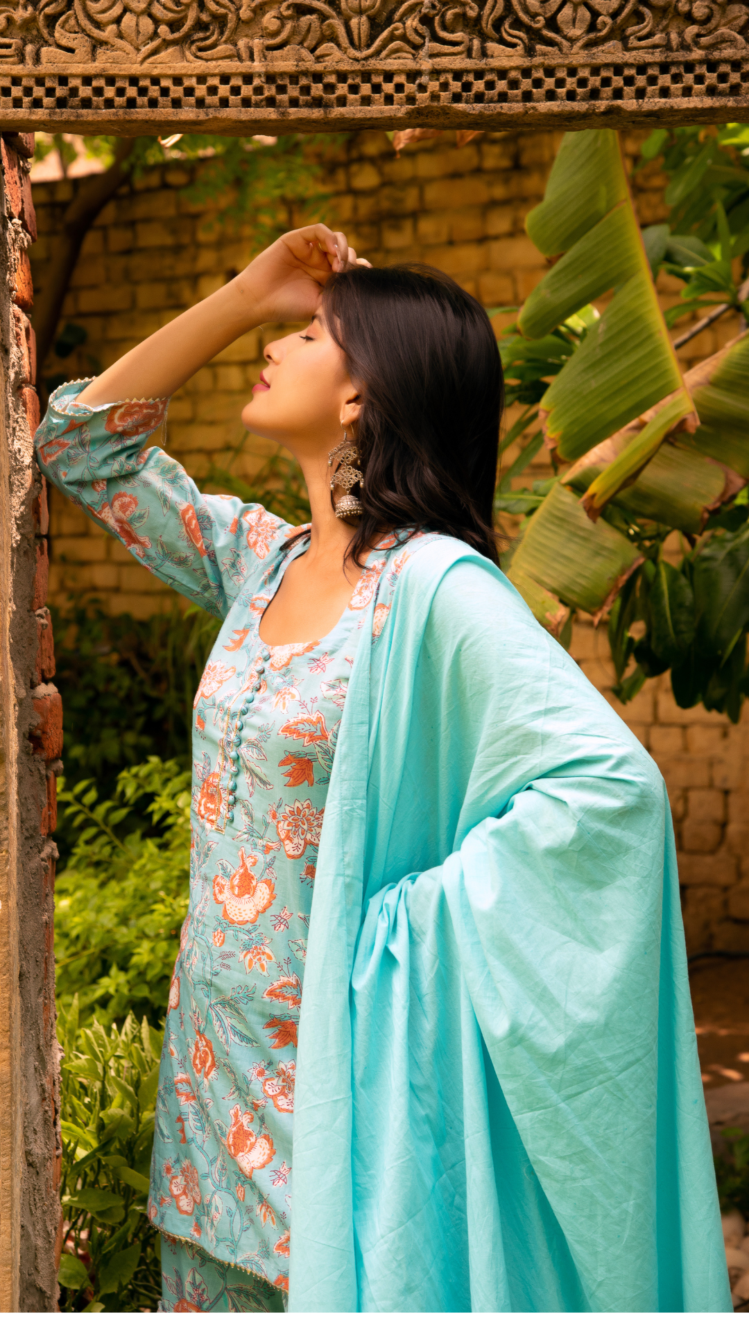 Pomcha Jaipur Gaurangi Chatak Blue Cotton Sharara Set