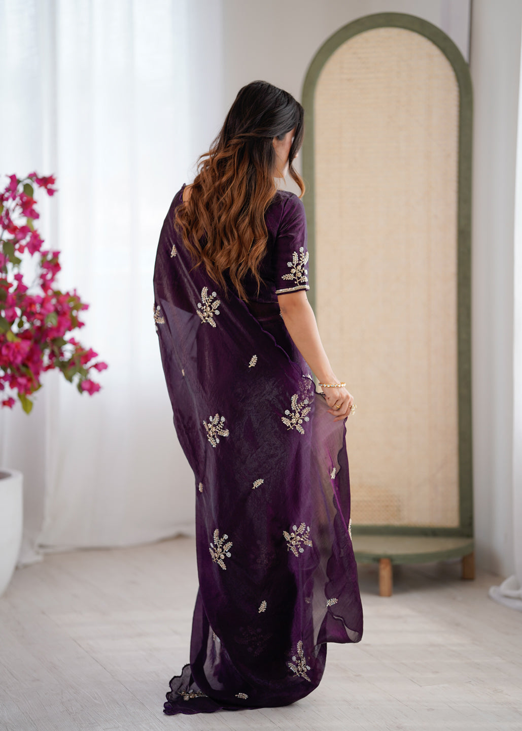 Evanik Designer Heavy Fendy Satin With Beads Embroidered Work Saree With Unstitched Blouse