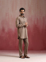 Thumbnail for trueBrowns Men's Grey Cotton Shirt Collar Stylized Kurta Co-ord set - Distacart