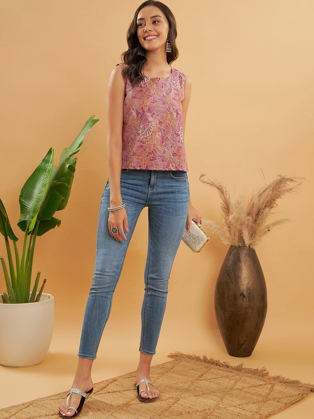 InWeave Pink Coral Floral Print W/U Top - Distacart