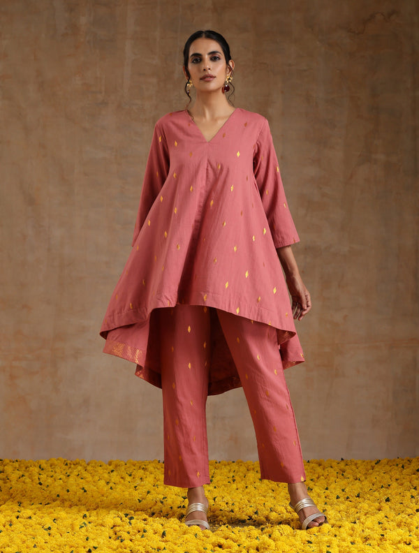 trueBrowns Blush Gold Cotton High-Low Co-Ord Set - Distacart