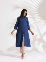 Thumbnail for trueBrowns Blue Slub Kurta Set