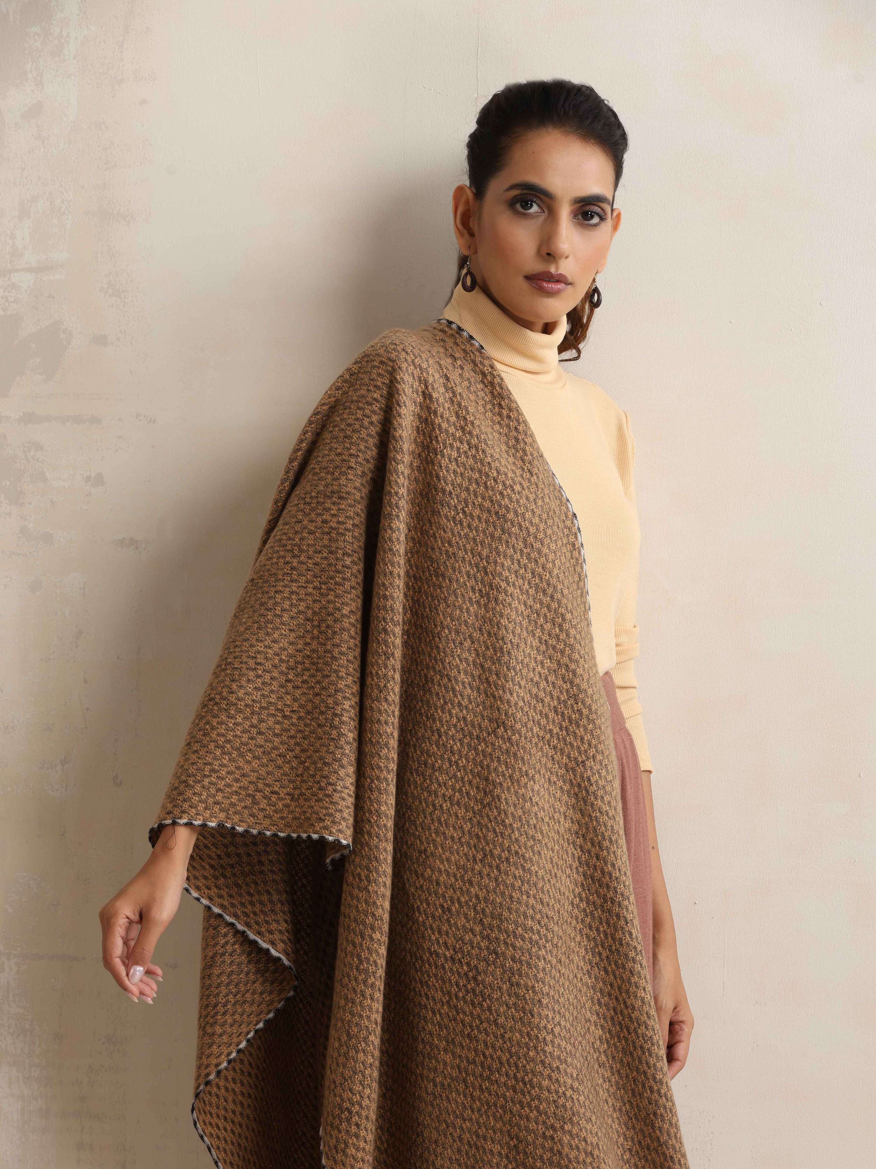 trueBrowns Brown Check Woollen Stole - Distacart