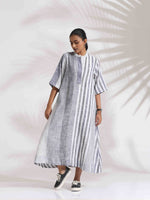 Thumbnail for trueBrowns Off-White Cotton Multi Stripe Flared Dress