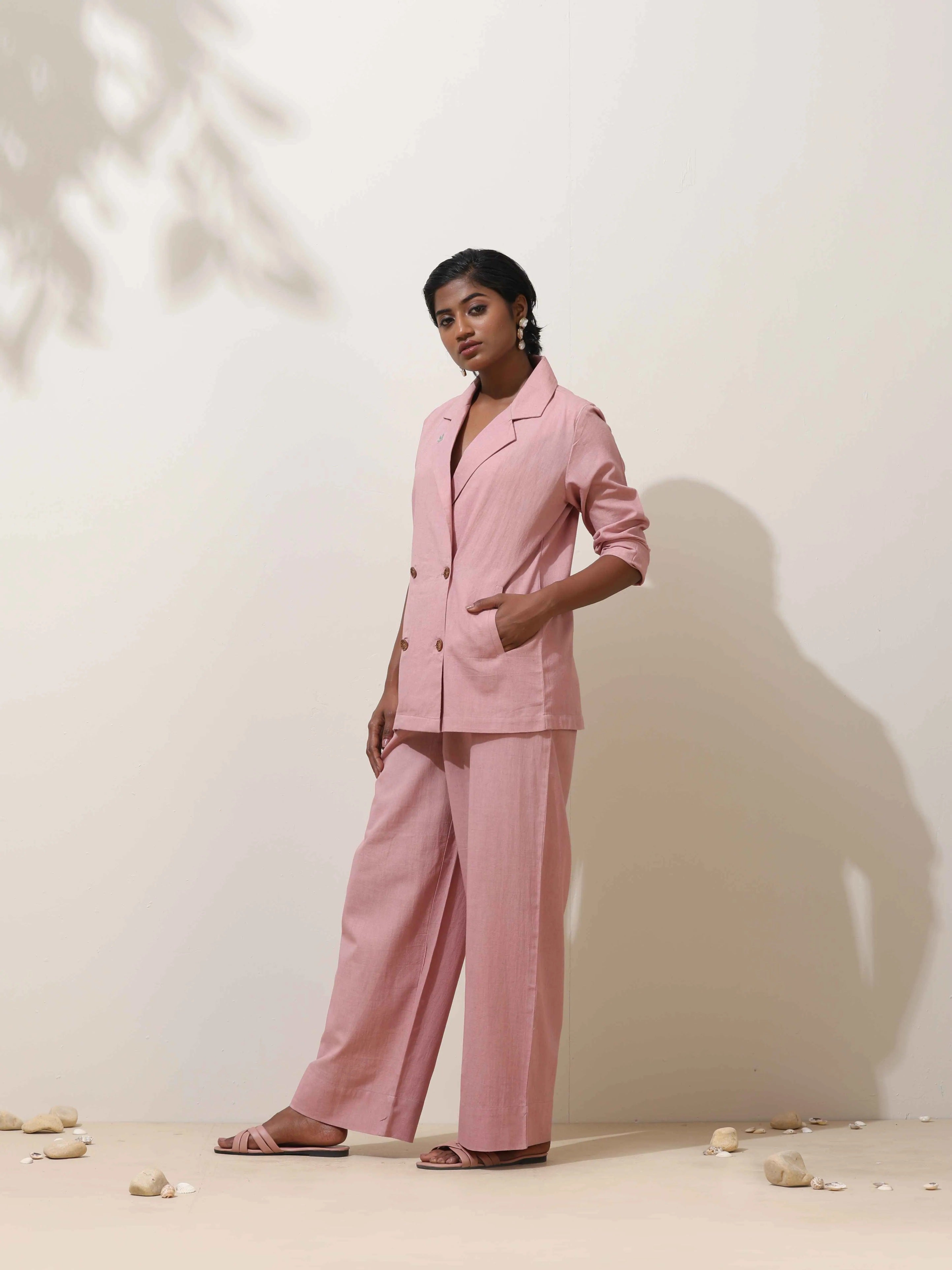 trueBrowns Pink Cotton Linen Co-Ord Set - Distacart