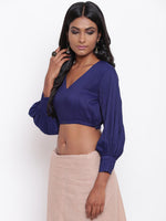 Thumbnail for trueBrowns Blue Gathered Sleeve Top - Distacart