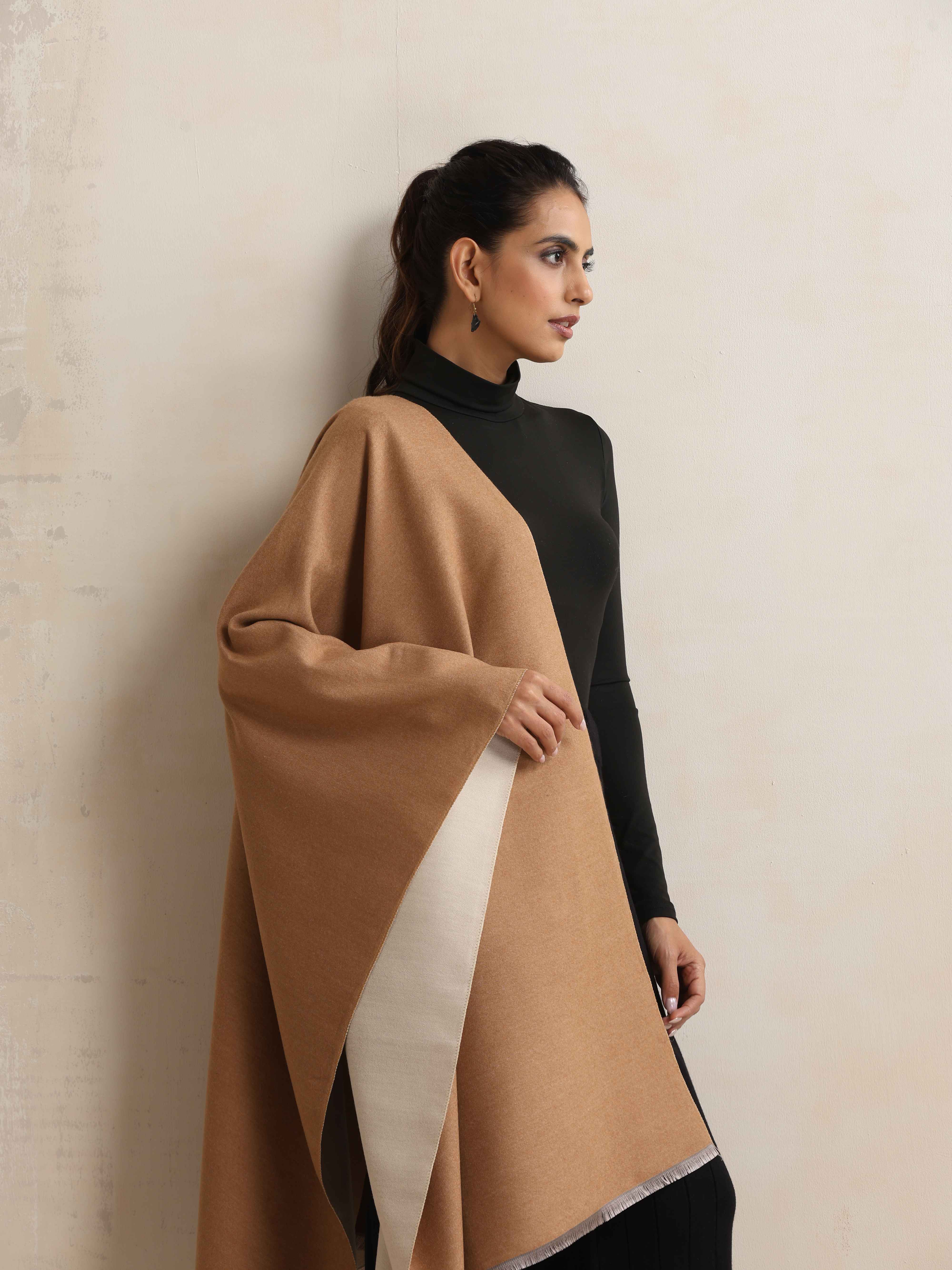 trueBrowns Brown Reversible Solid Woollen Stole - Distacart