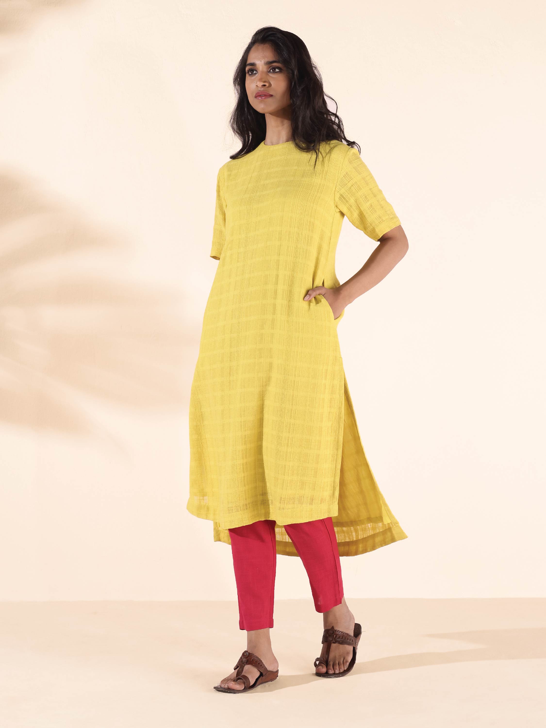 trueBrowns Lime Cotton Dobby Kurta Pant Set - Distacart