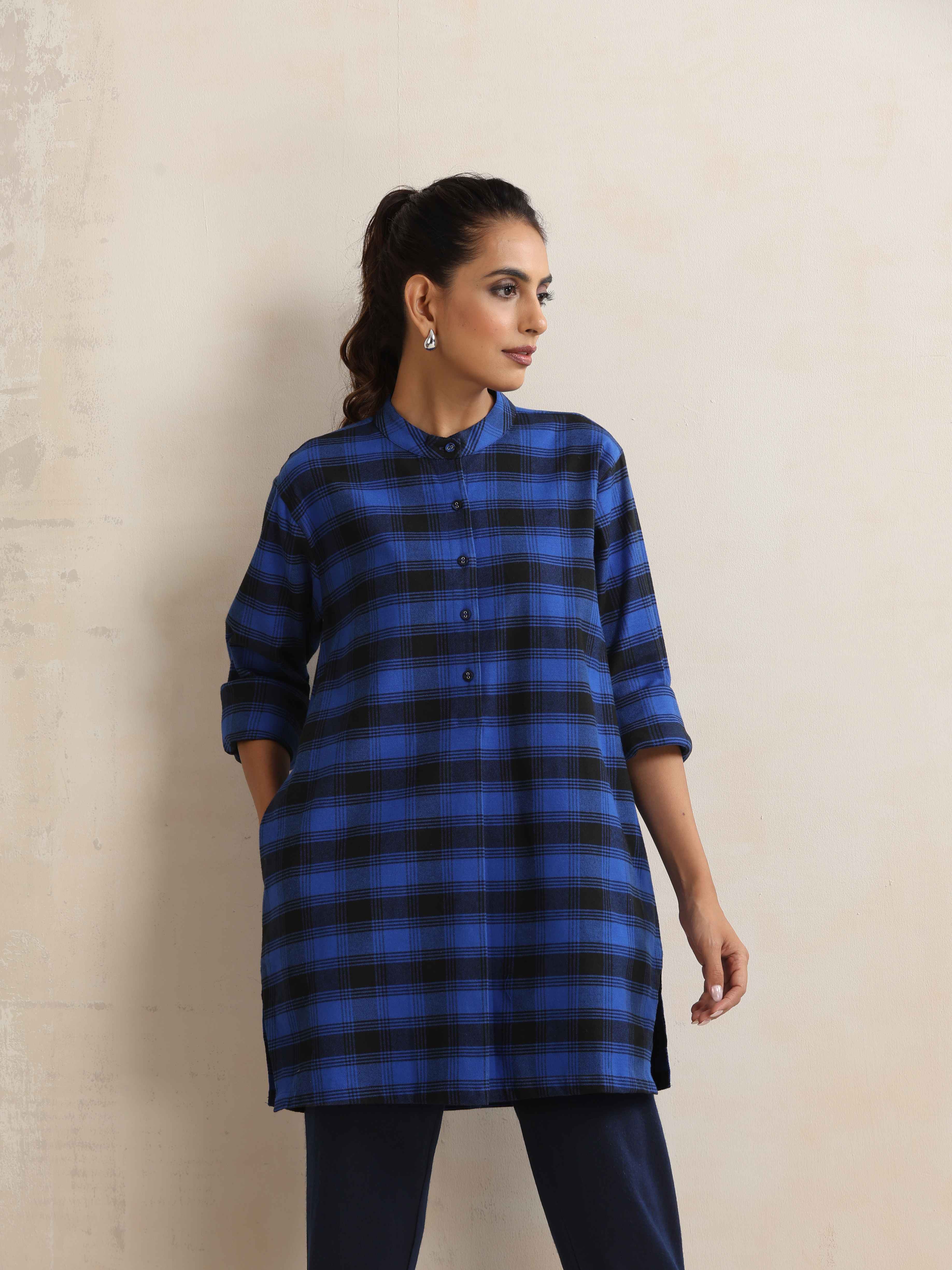 trueBrowns Blue Check Winter Top - Distacart