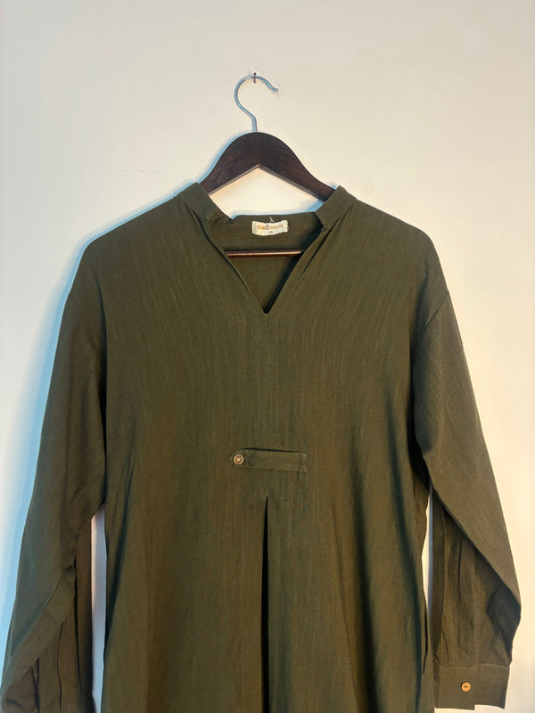 trueBrowns Olive Green Slub Kurta - Distacart