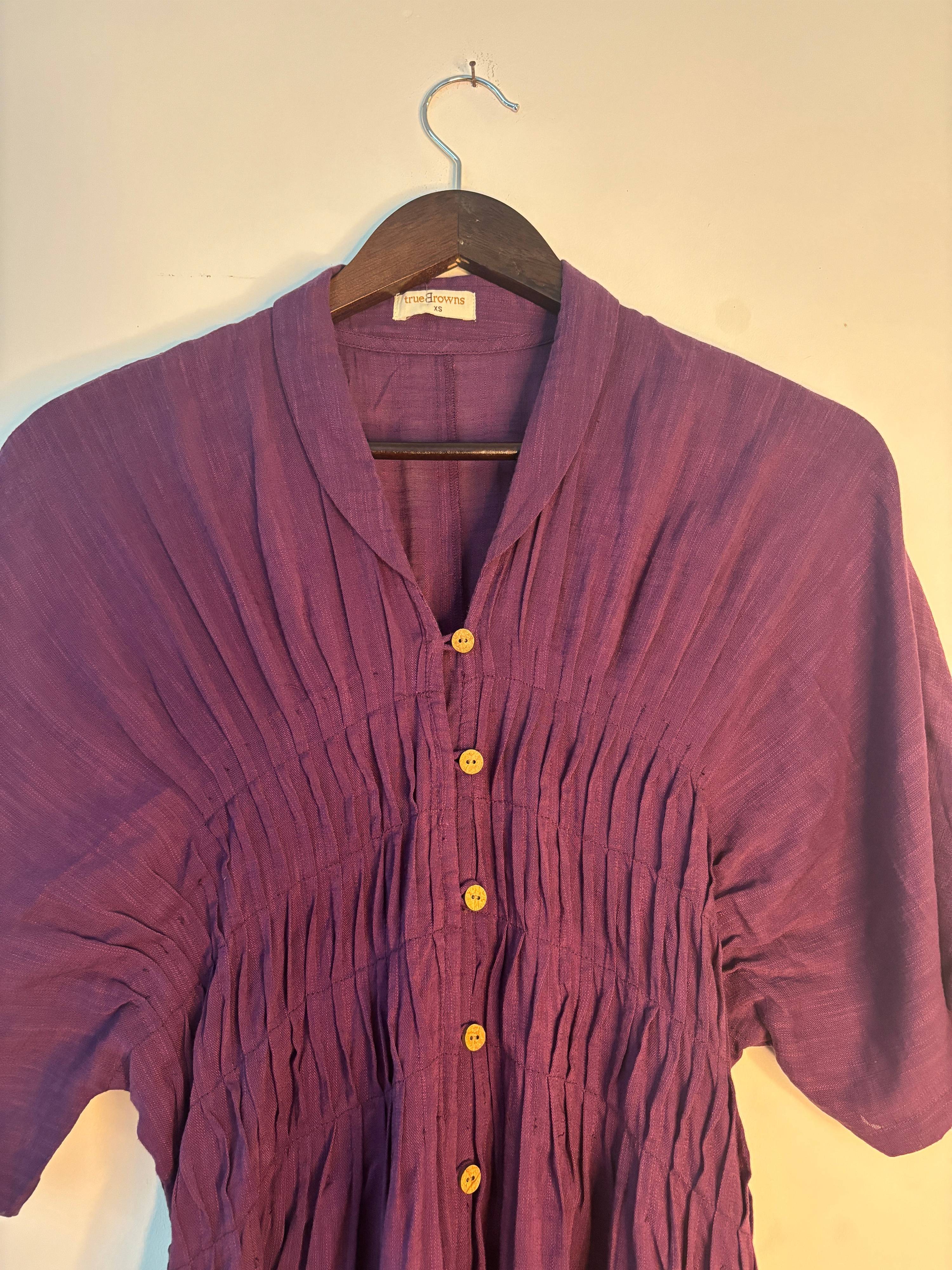 trueBrowns Purple Slub Pleated Dress - Distacart