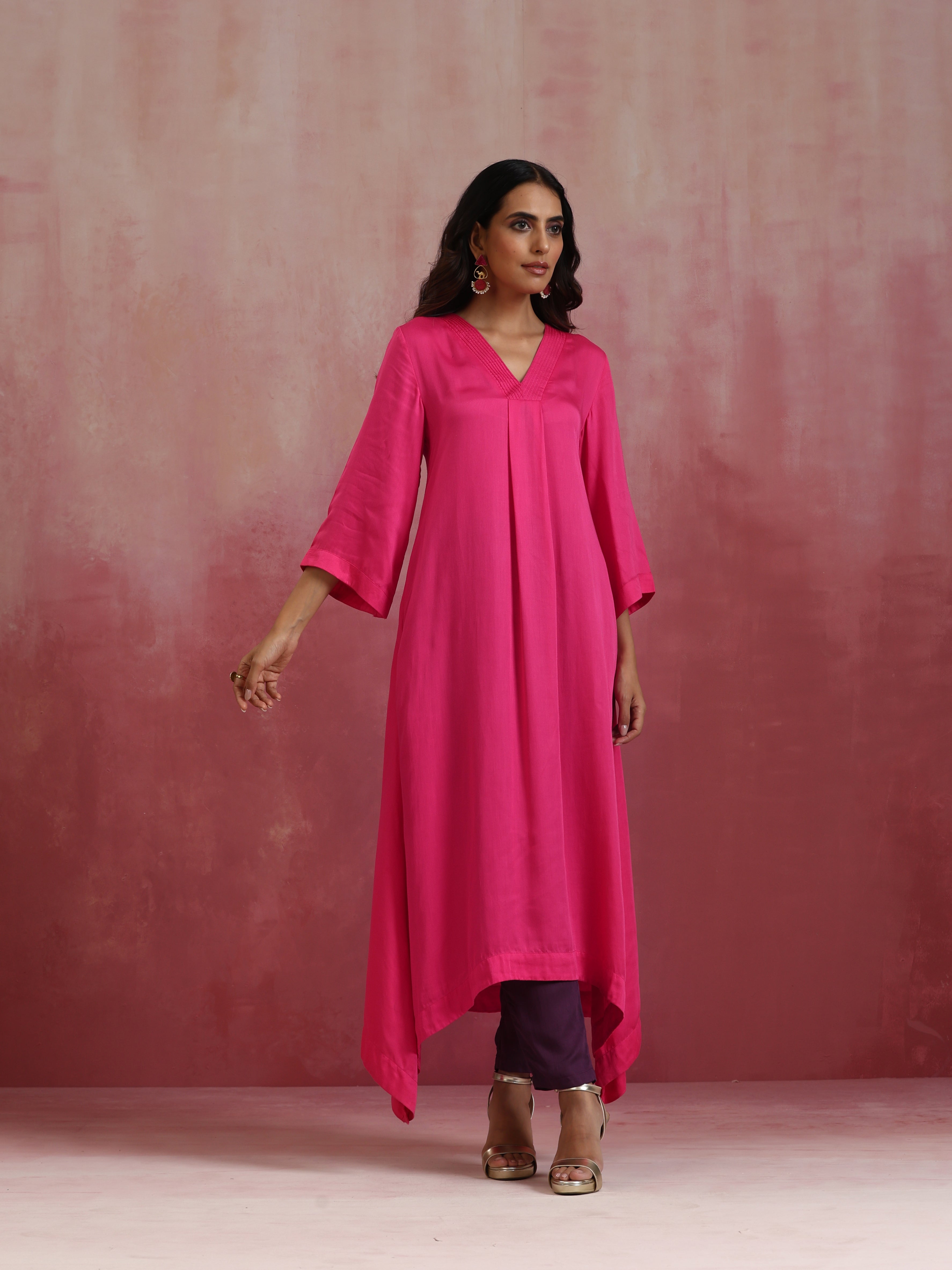 trueBrowns Pink Modal Boxpleat Kurta Set - Distacart