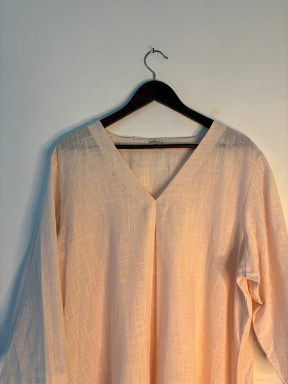 trueBrowns Light Pink Slub Short Kurta - Distacart
