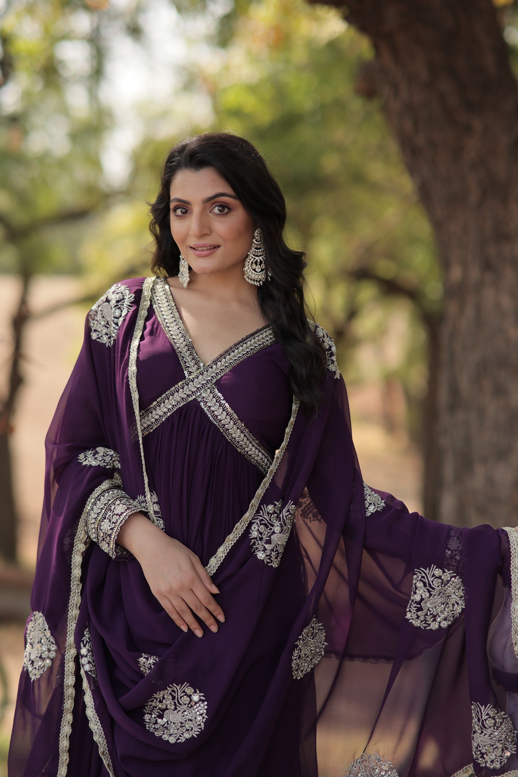 Anaita Violet Georgette Readymade Anarkali Suit with Zari & Sequence Work - Dista