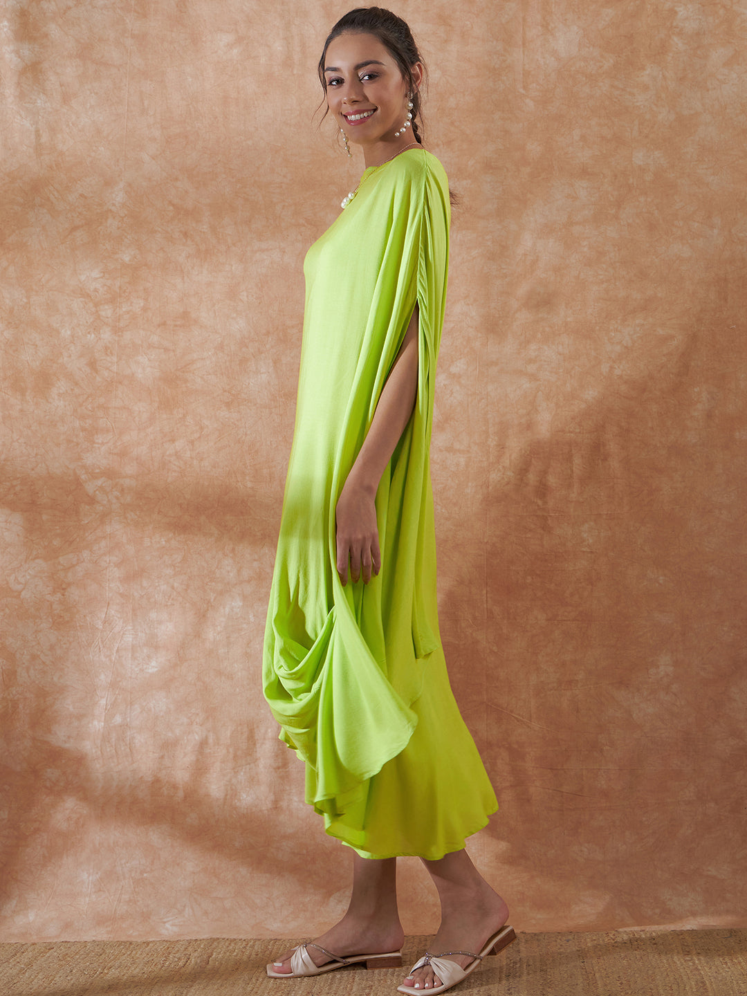 InWeave Lime Green Rayon Cowel Style Kaftan - Distacart
