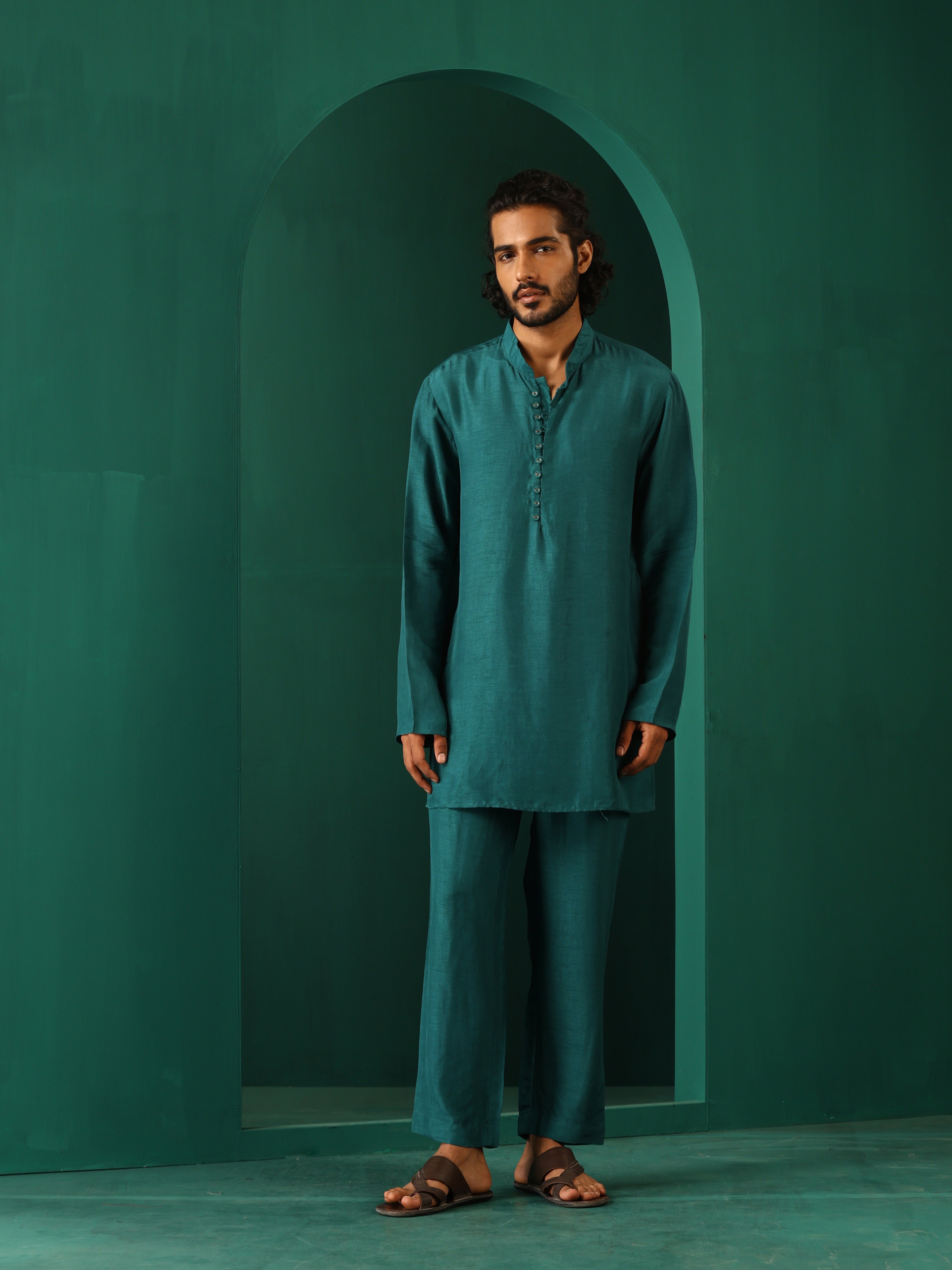 trueBrowns Men's Teal Silk Co-ord Set - Distacart
