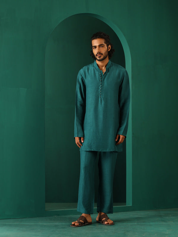 trueBrowns Men's Teal Silk Co-ord Set - Distacart
