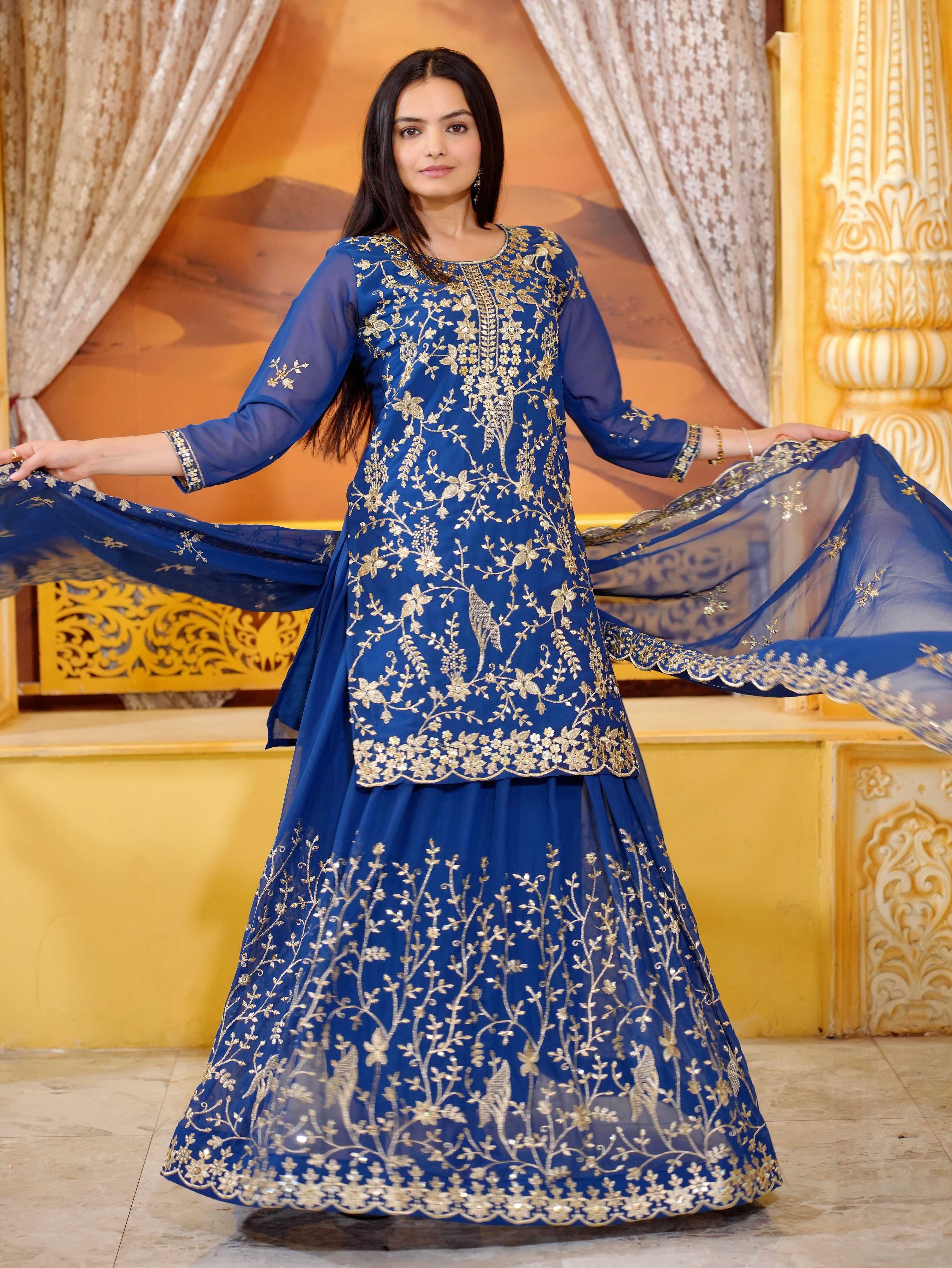 Yash Enterprise Trendy Fox Georgette Sequence Embroidery Readymade Blue Salwar Suit