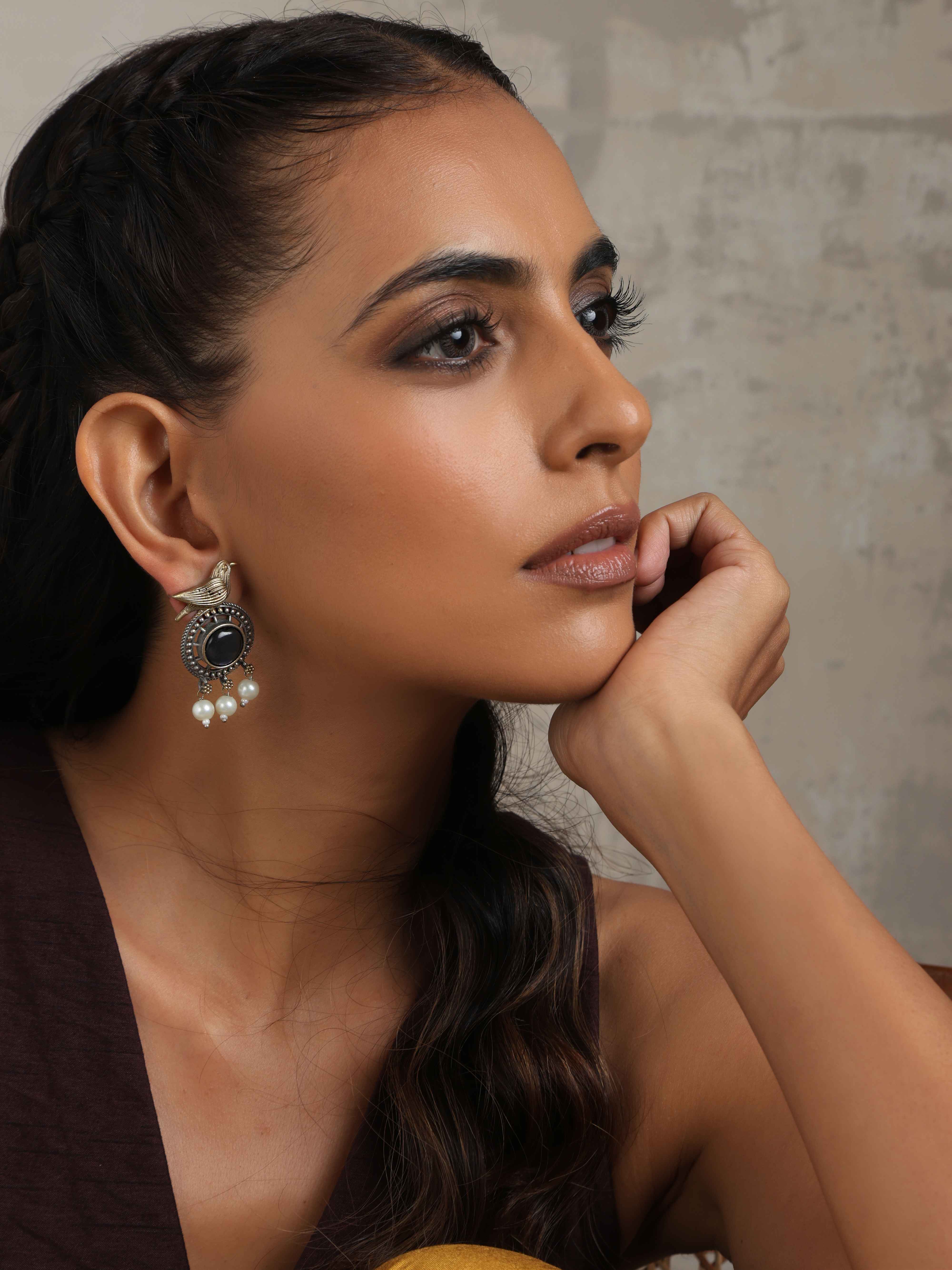 trueBrowns Silver Gold Tone Bird Stud Earrings - Distacart